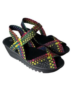 BERNIE MEV Fame Sandals Wedge Heel Strappy Woven Elastic Multicolour Size 38